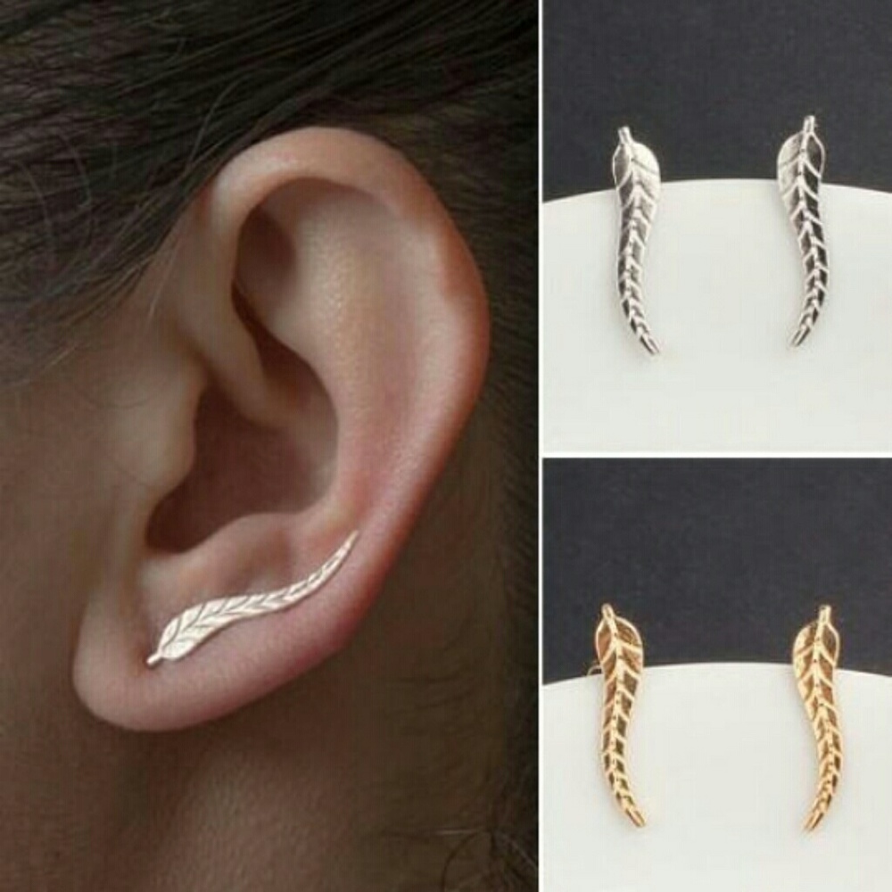 Sterling Silver Plated Leaf Ear Cuffs - Picture 2 of 5